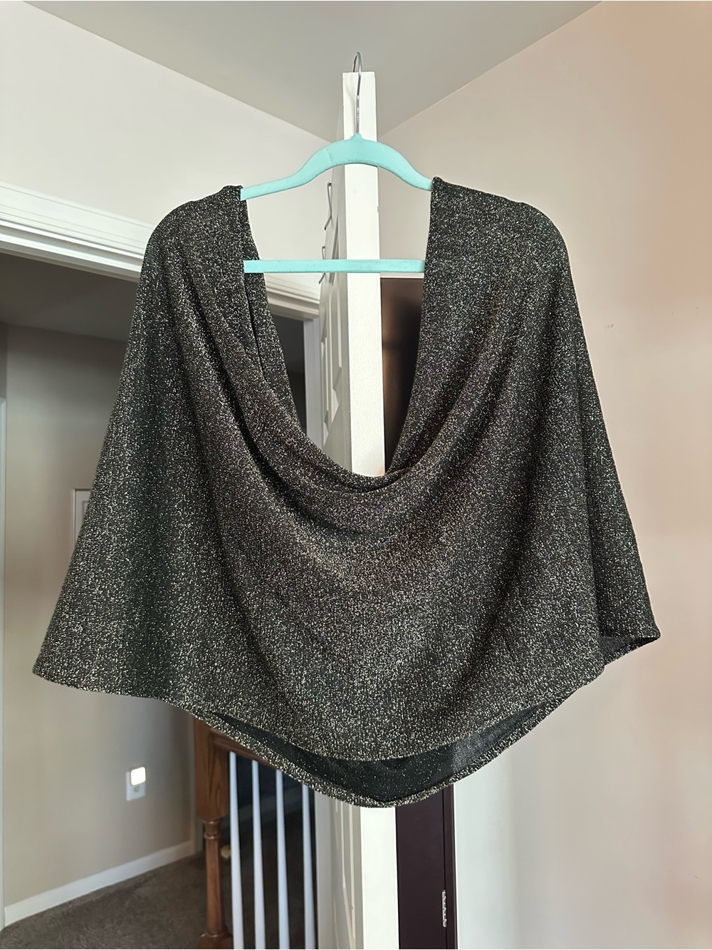 Sparkle Drape Neck Top in Metallic Black